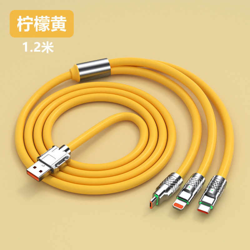 スリーインワンデータケーブル 120W 超高速充電太字 1 対 3 亜鉛合金 6a 充電ケーブル携帯電話充電器ケーブル|undefined