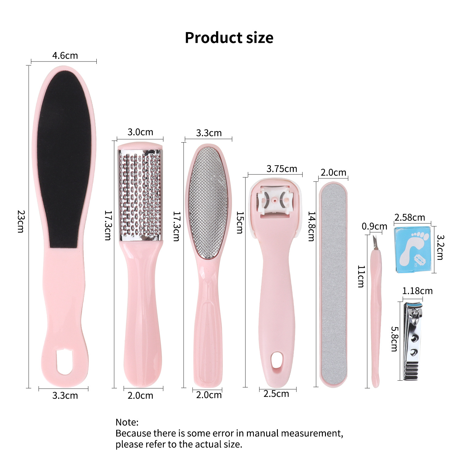 Conjunto de herramientas de pedicura rosa de 8 piezas de archivo de acero inoxidable para eliminar la piel muerta y el callo para el cuidado de los pies.