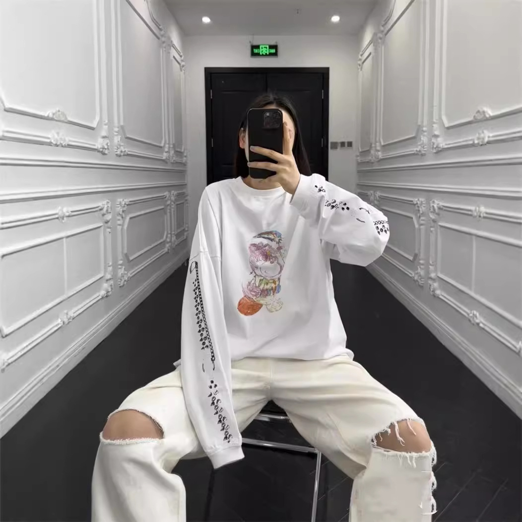 24Ss High Weight 320 Double Yarn We11 Autum Classic Logo Logo Printing Long-Sleeved T-Shirt for Men and Women