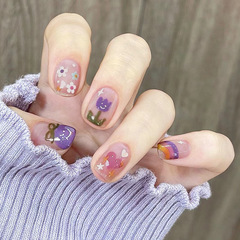Spring and Summer New Arrival Cute Childlike Flower Beauty Nails Rainbow Heart False Nails Complete Wear-on Nails Nail Plate Wholesale