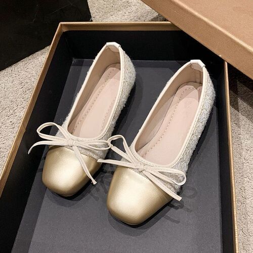French chanel style flat bow flat Mary Jane single-layer shoes women's 2025 spring shallow cut soft sole moccasin shoes