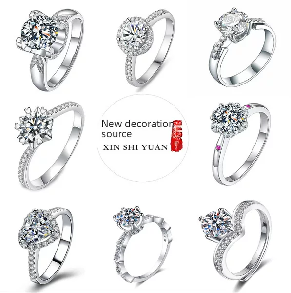 Cross-Border fast hand Red Book Net Red live simulation moissanite ring female 1 karat six claw wedding ring factory wholesale