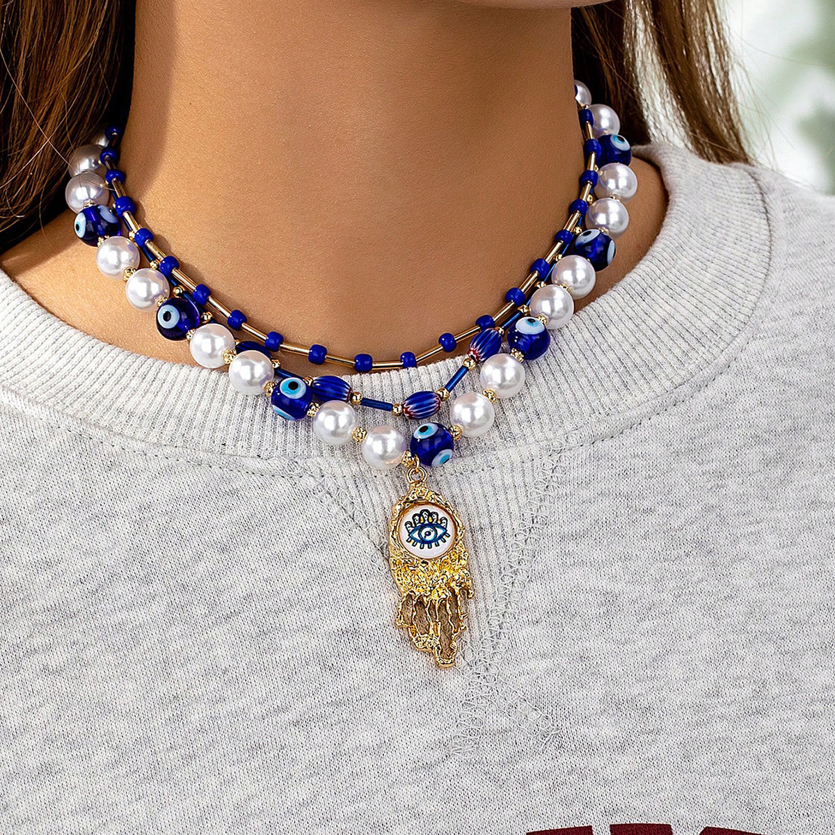 43g Weight Lobster Trigger Clasp Closure Clasp Closure Type Zinc Alloy Pendant Material IG Style Retro Devil's Eye Zinc Alloy Beaded Chain Lobster Trigger Clasp Closure Beaded Necklaces Wholesale