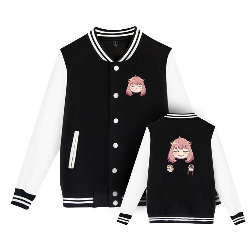 Spy play house baseball uniform printed spring and autumn black jacket stand collar American casual baseball uniform women's jacket Spy play house baseball uniform printed spring and autumn black jacket stand collar American casual baseball uniform women's jacket