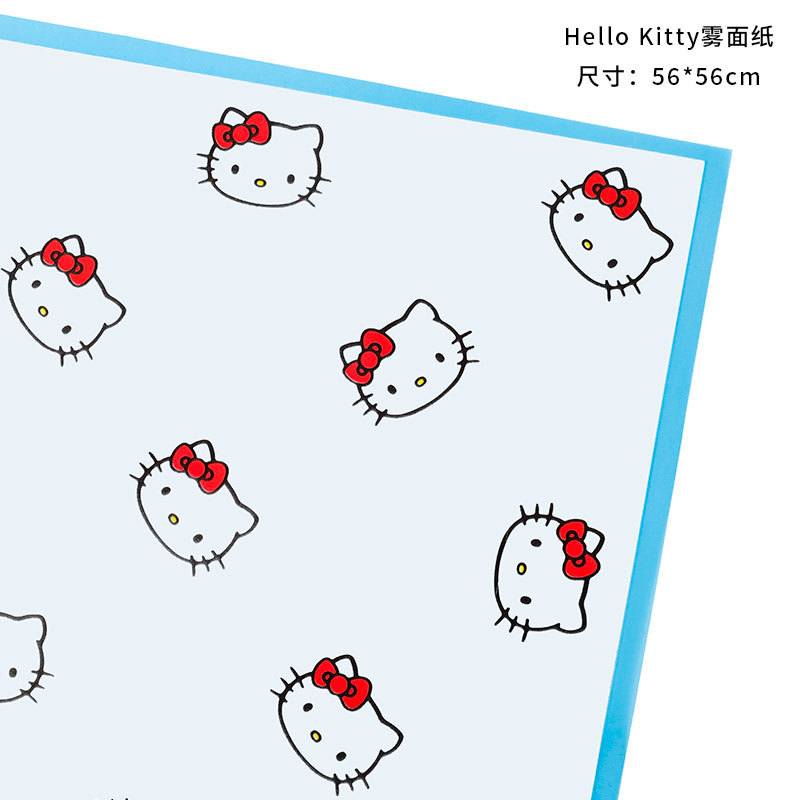 Papel de envoltorio floral Hello Kitty con borde mate, estilo romántico, ideal para regalos o flores.