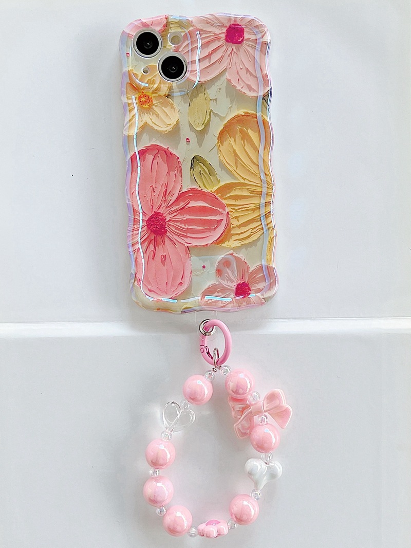Suitable for high-end blue light oil painting flower iPhone 13 promax phone case Apple 14 women's 12 bracelet 11_voghion.com