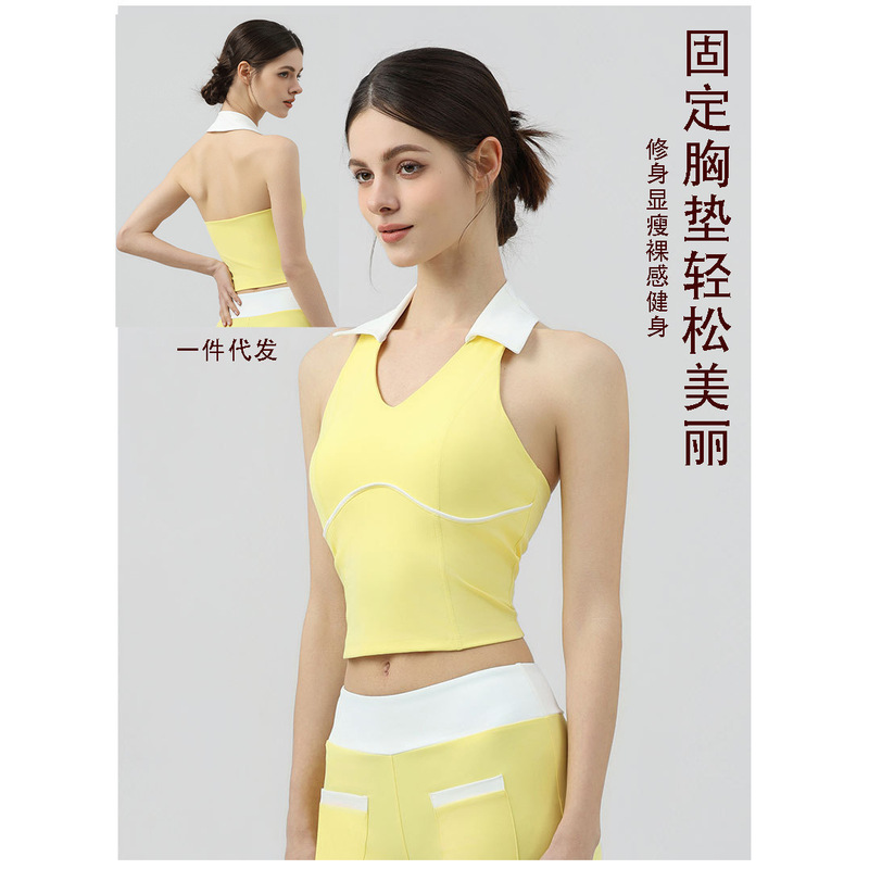 Cross-Border Dancewear Fixed Chest Pad Halter Neck Tennis Badminton Backless Fitness Sports Vest Pilates Yoga Wear Cross-Border Dancewear Fixed Chest Pad Halter Neck Tennis Badminton Backless Fitness Sports Vest Pilates Yoga Wear