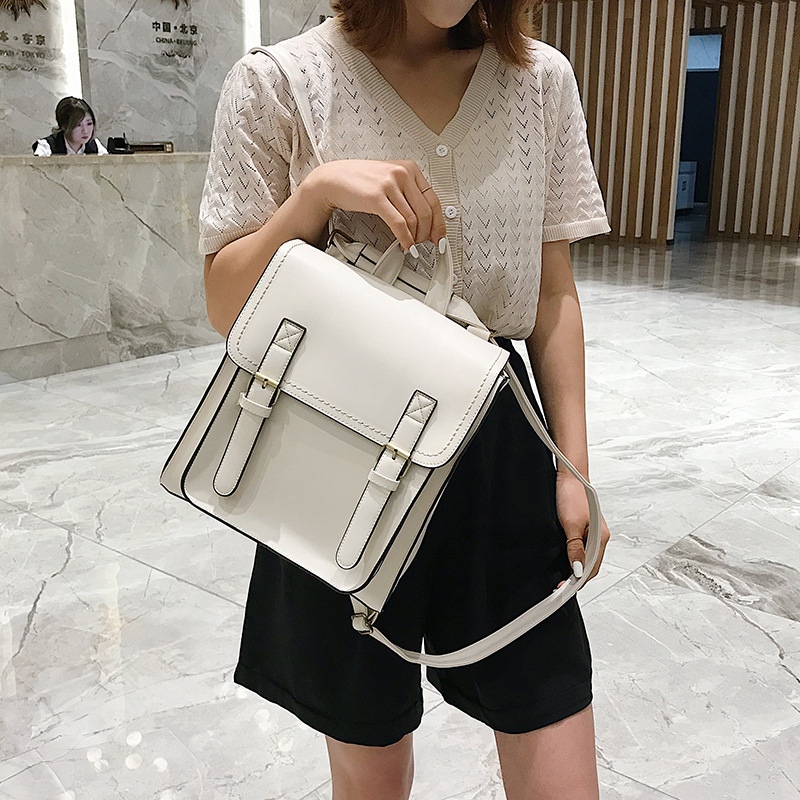 New fashion trend pu leather double backpack casual retro backpack stereotyped student schoolbag ladies backpack_voghion.com