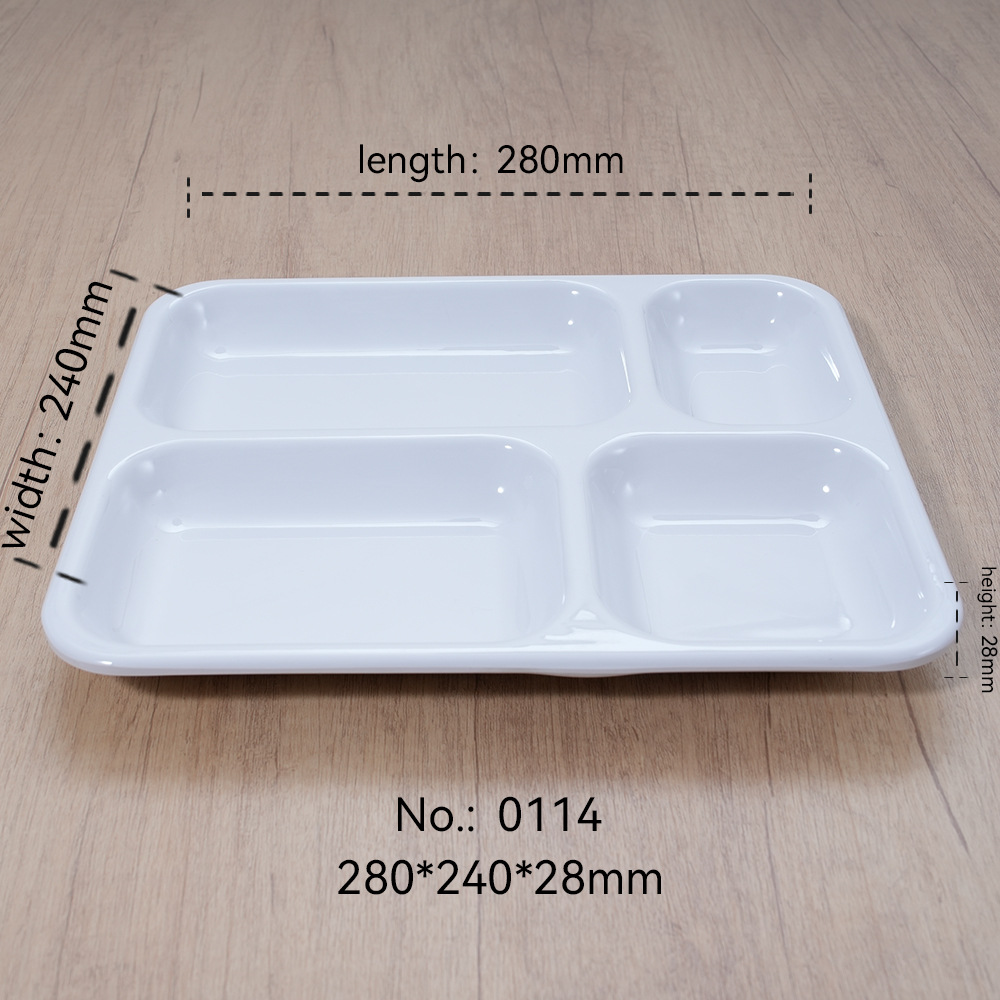 Plato de comidas rápidas de melamina blanca multiplate de plástico de porcelana imitación para comedor escolar de cuatro placas y seis placas personalizadas
