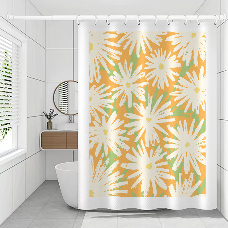 Nordic style pastoral flower leaves digital printing shower curtain wholesale cross-border hot selling waterproof and mildew-proof bathroom curtain