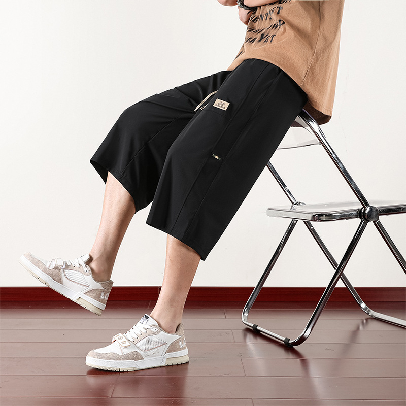 Eight-point Pants Men's Capri-point Pants Ice Silk Sports Pants Five-point Shorts Summer Loose Elastic Plus Large Size Sweatpants