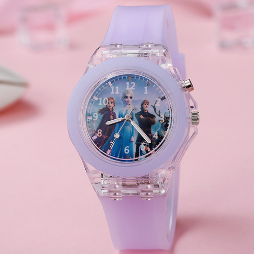 Supply cartoon snow and ice colorful glowing children's watch colorful night light soft silicone strap unisex electronic watch