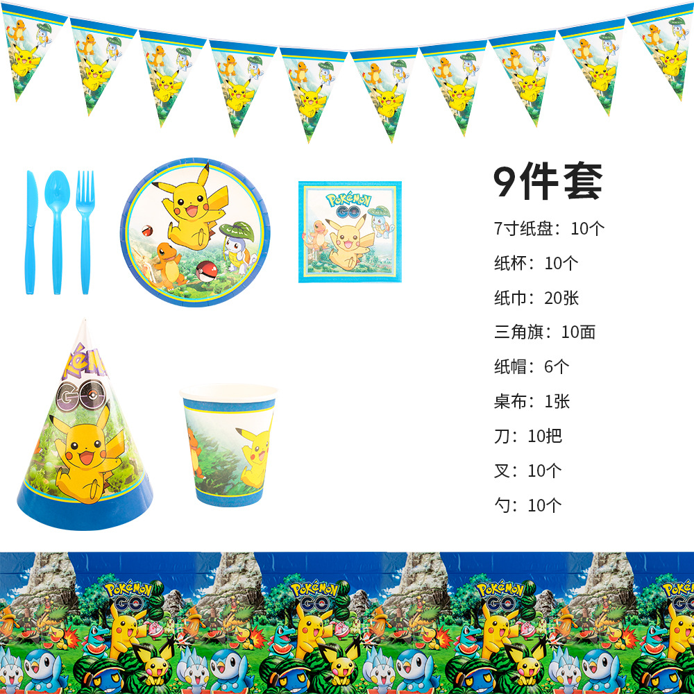 Dibujos animados Pikachu traje fiesta de cumpleaños para niños Festival Pikachu triángulo bandera Placa de papel decoración del partido