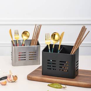 Thickened Square Double-Compartment Stainless Steel Chopstick Holder Household Tableware Disinfection Cabinet Storage Box Kitchen Draining Chopstick Cage Chopstick Rack