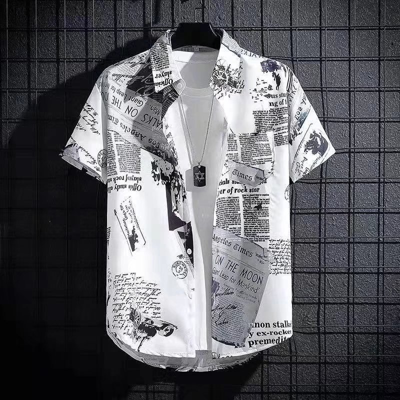 Camisa de pareja de Hip Hop Ruan guapo camisa de manga corta suelta moda Hong Kong estilo verano camisa muy de hadas marca de moda periódico ins