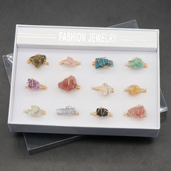 1179-Crystal stone ring天然紫水晶原石繞絲戒指 黃水晶活口戒指