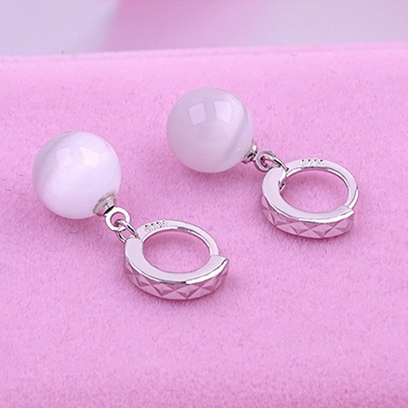Серьги, модный аксессуар, лунный камень, корейский стиль
