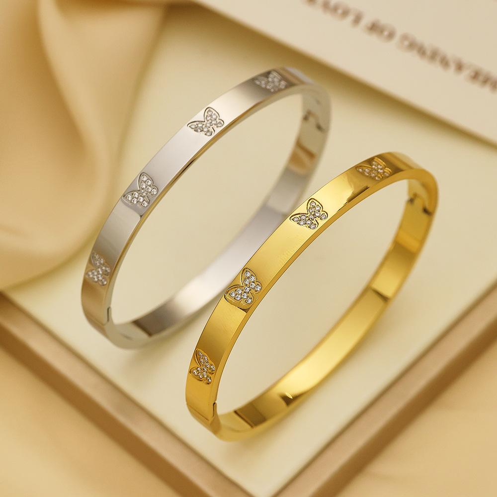 23g Weight Titanium Steel Pendant Material Bangle Classification Titanium Steel Chain Material 1 Piece Quantity Casual Occasion Titanium Steel Material Butterfly Pattern Women's Gender Butterfly Design Basic Style Basic Butterfly Titanium Steel Wholesale Bangle 7