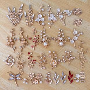 Ancient Style Flower Branches and Leaves Alloy Accessories Branches and Twigs DIY Big Red Resin Small Flowers Bridal Headdress Jewelry Accessories
