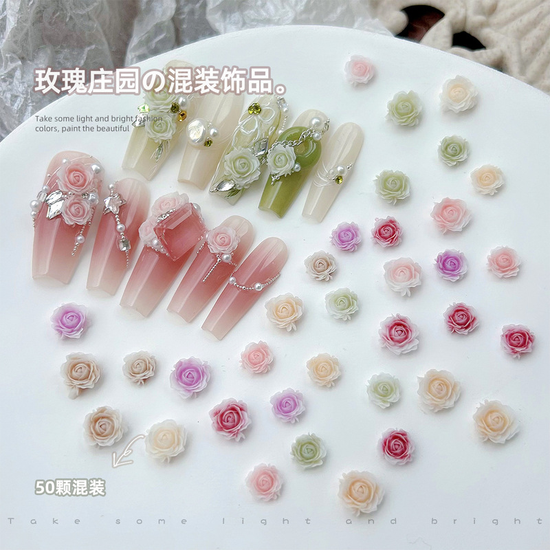 50 online rose rose nail jewelry mixed size three-dimensional blooming camellia flower Vintage nail drill