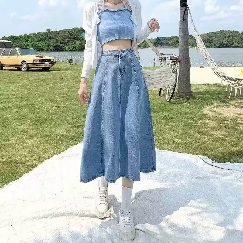 牛仔半身裙女2024年春秋季新款高腰显瘦休闲中长款牛仔裙休闲百搭