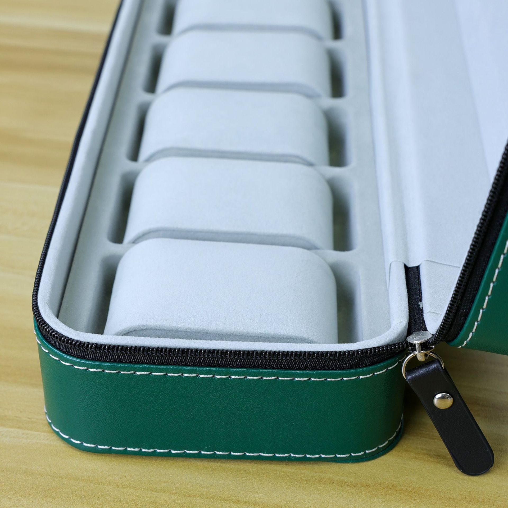 Tan Yun Zhiyuan verde PU cuero 61012 caja de reloj elegante cremallera bolsa de reloj almacenamiento exhibición embalaje reloj