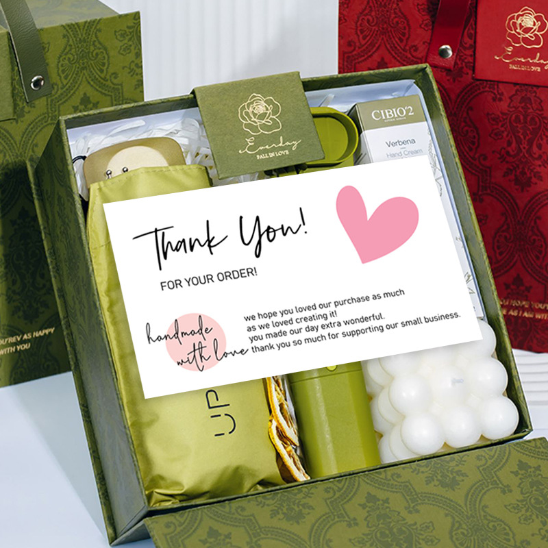 跨境批發粉色愛心感謝卡片thankyou禮品包裝卡英文小卡片留言賀卡
