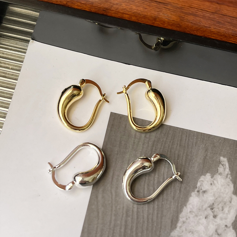 1 Pair Simple Style Water Droplets Plating Brass Hoop Earrings display picture 3