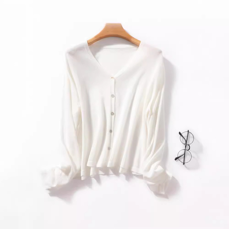 Summer Linen Knitted Cardigan for Women, Thin Loose-Fitting Jacket, Sun Protection Air-Conditioning Shirt, V-Neck Short Ice Silk Outer Top Summer Linen Knitted Cardigan for Women, Thin Loose-Fitting Jacket, Sun Protection Air-Conditioning Shirt, V-Neck Short Ice Silk Outer Top