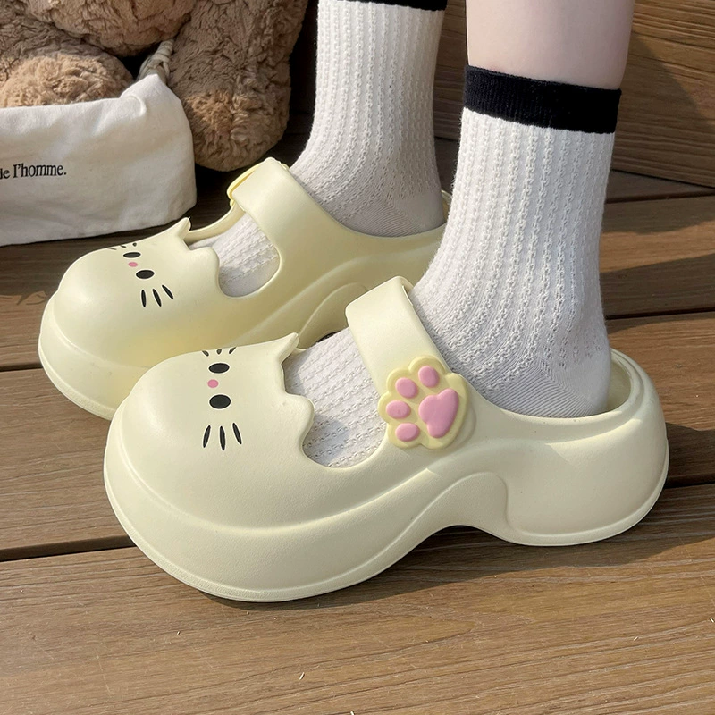 Мэри Джейн тапочки женский 2025 новый летний внешний ношение eva мультяшный кот с толстым дном, противоскользящие и вонючие холодные тапочки