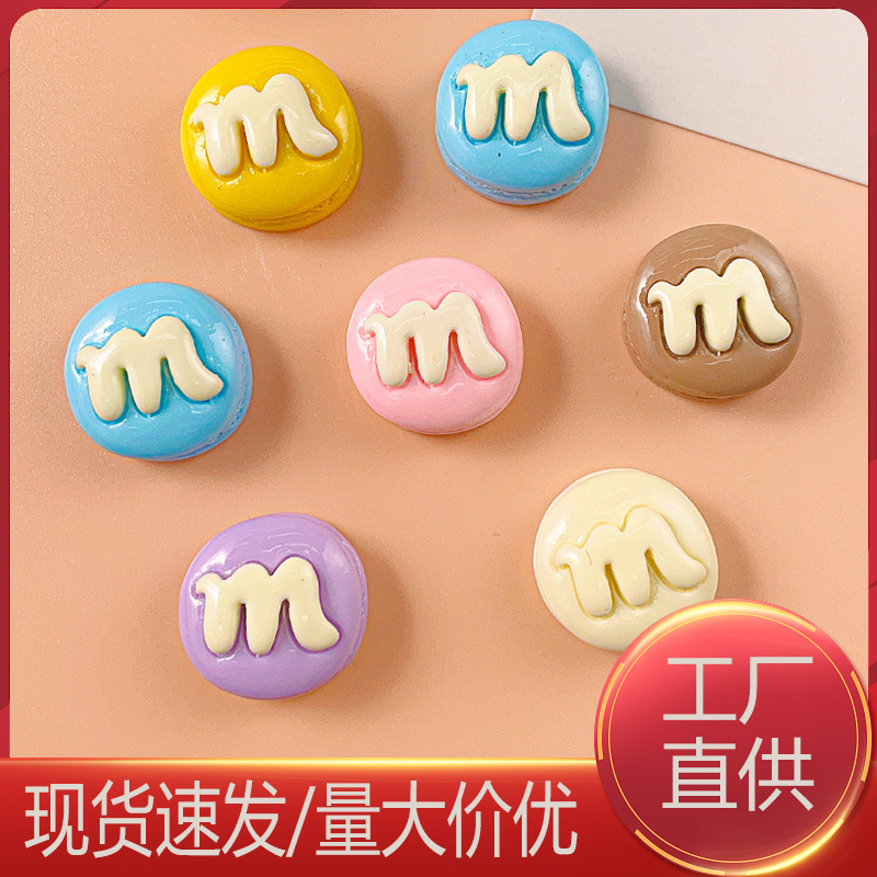 Macaron color M Frijol resina accesorios DIY diversión jalea frijol comida y juego crema pegamento horquilla accesorios para el cabello agujero zapatos material