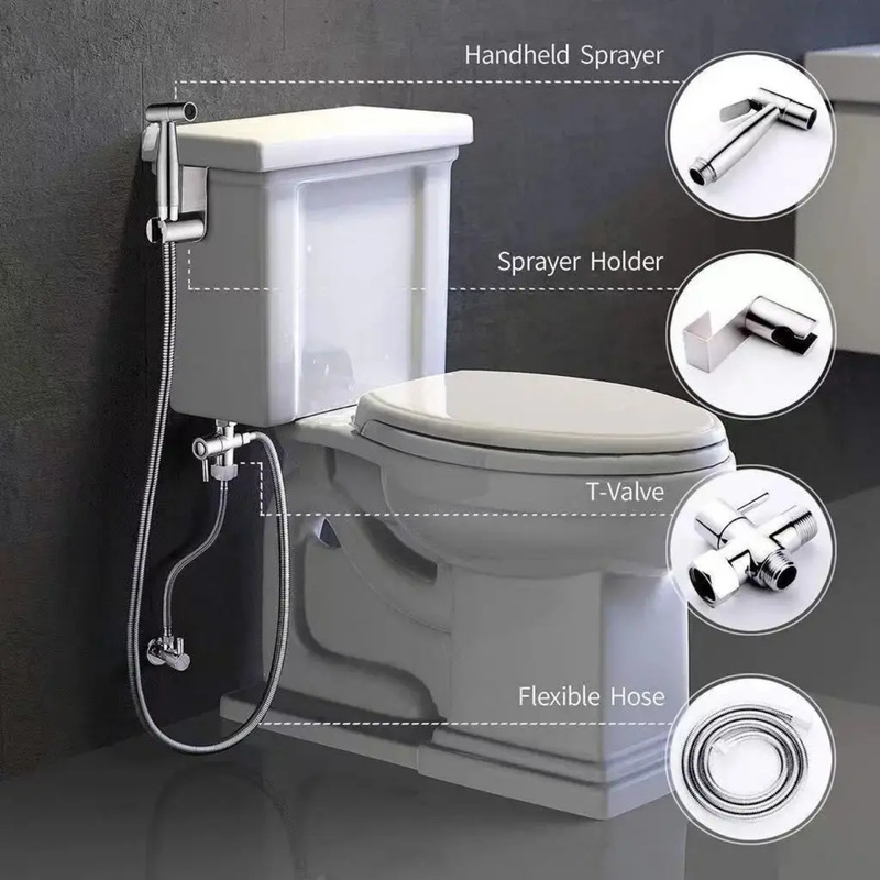国境を越えた304ステンレス製トイレ洗浄器スプレーガンセット、加圧ノズル付き浴室洗浄トイレ洗浄器|undefined