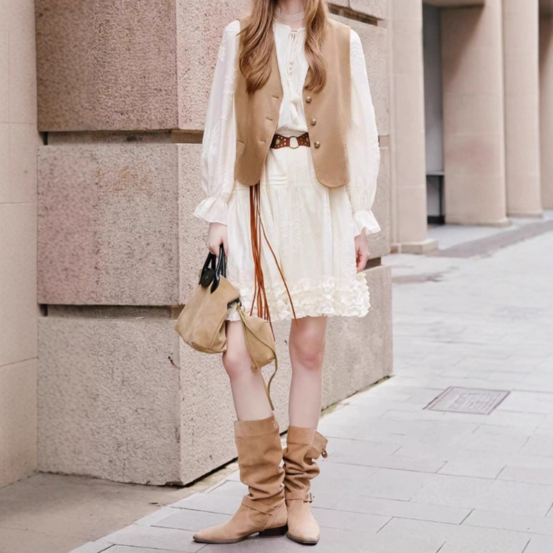 2025 New Autum Women's Clothing Sweet Age-Reducing Heavy Embroider Flower Lace A-Line Short Skirt Dress L95A214