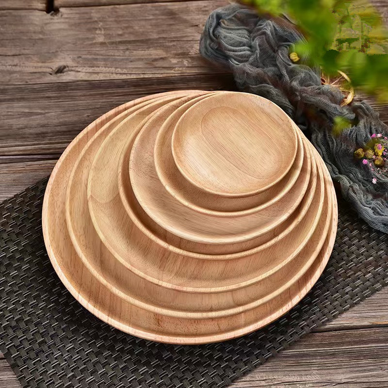 Madera de caucho japonesa pequeña y exquisita, bandeja de nueces redonda simple, bandeja de bocadillos de frutas secas para el hogar, almacenamiento en la sala de estar
