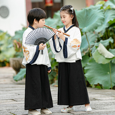 Children hanfu wind Chinese boy girls tang suit outfit girls retro outfit children preschool photos shooting wide sleeve traditional Chinese folk clothing 