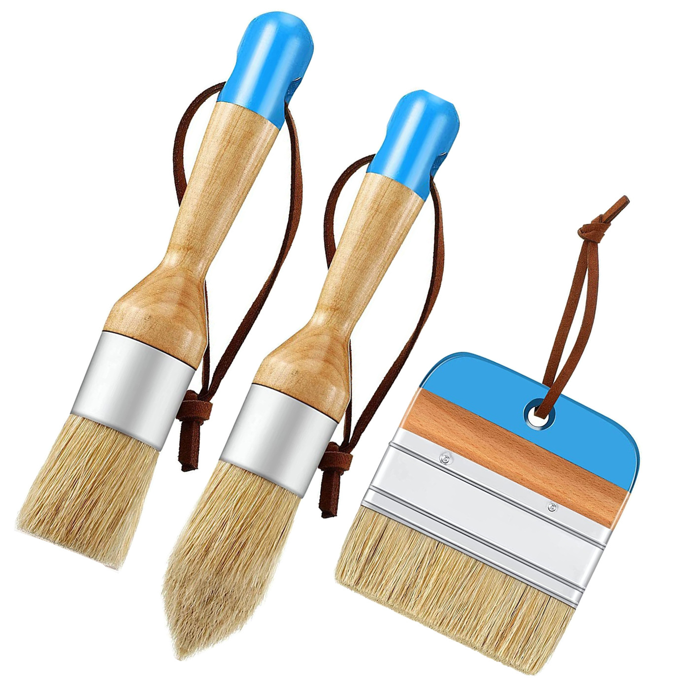 亚马逊热卖三件套打蜡绘画家居装饰榉木纯猪鬃蓝黑尾圆头笔刷