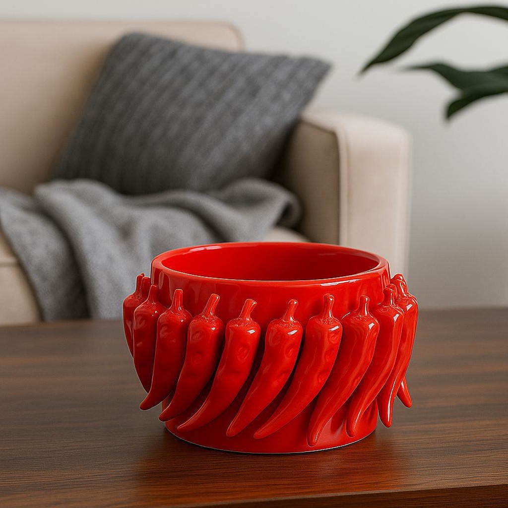 2025 European-Style Creative Niche Hot Chili Pepper Vase Wide-Mouth Ceramic Flower Pot Art Ornament Decoration