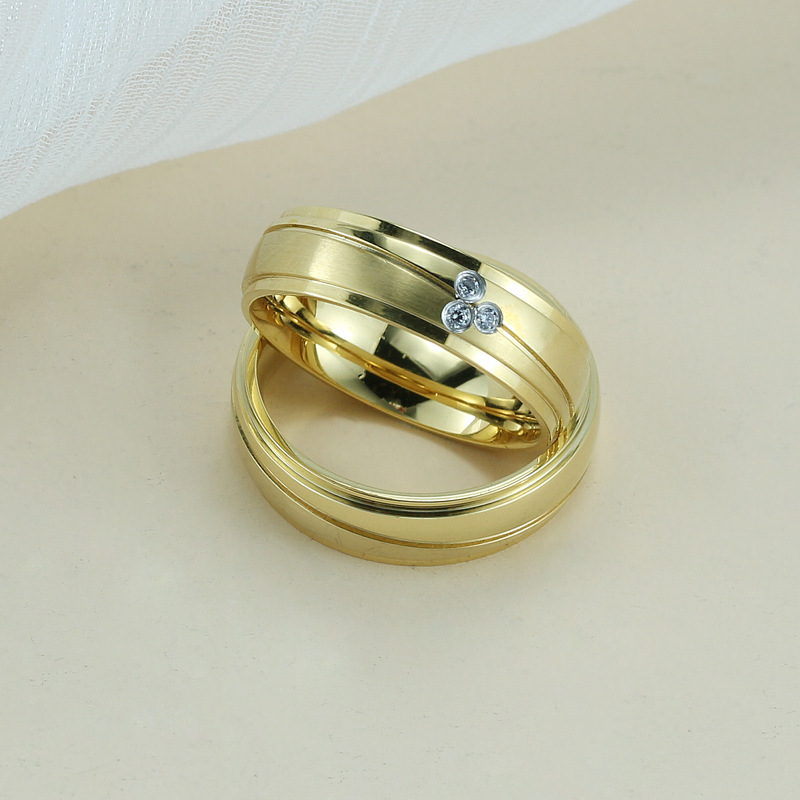 Fashion Solid Color Titanium Steel Inlaid Zircon Rings 1 Piece