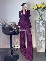 深圳南油女装春秋设计时尚钉珠提花职业西装套装阔腿裤炸街两