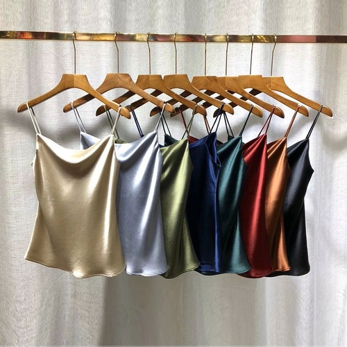 Multicolor Glossy Acetate Slip-On Tank Top for Women, Layering Base Top with Satin Finish, Flowy Women's Style Loose Fit, Elegant and Refined Outerwear