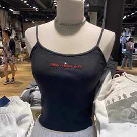 BM风Brandy同款新款美式五角星纽约刺绣吊带bm高腰棉无袖背心女