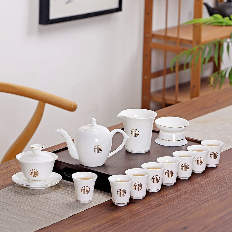 Оптовая Продажа с фабрики suet Jade Tea Set костюм домашний кунг-фу чашка чая чаша белый фарфоровый чайник Высококачественная подарочная коробка