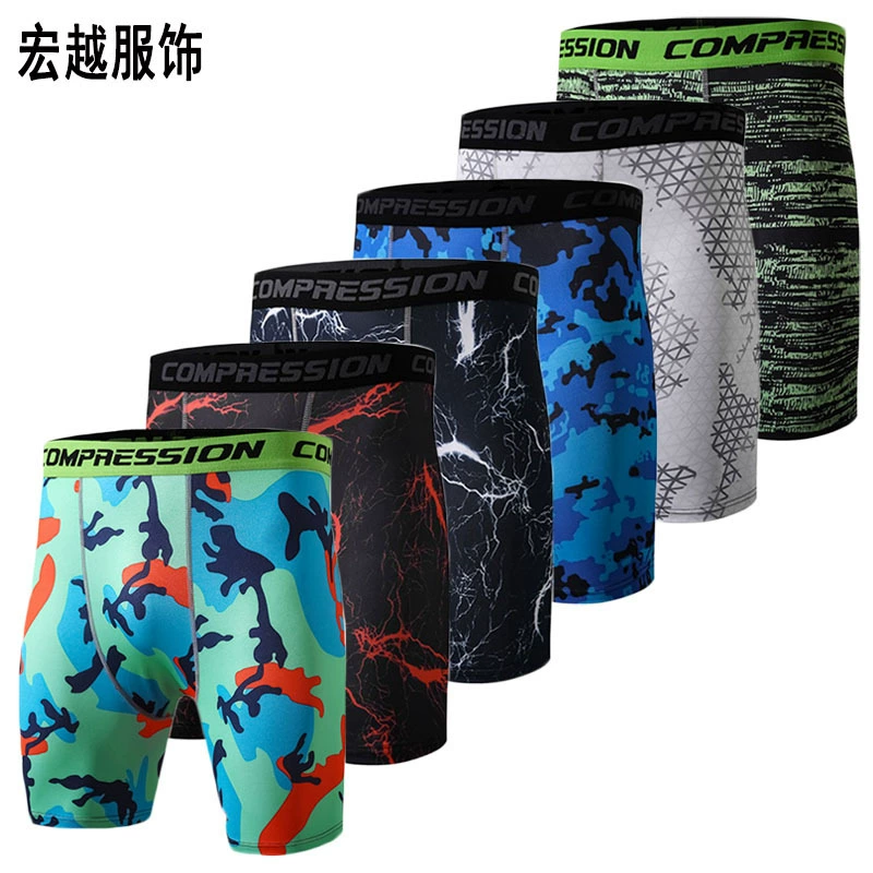 Спортивные шорты для фитнеса, мужские летние шорты для бега, эластичные компрессионные брюки, быстросохнущие камуфляжные баскетбольные брюки три четверти, обтягивающие брюки