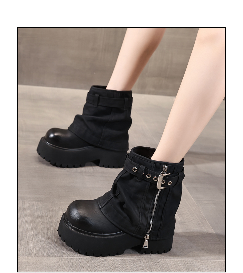 Giày boot nữ cổ thấp đế dày tăng chiều cao phong cách thường ngày — màu đen chi tiết 13