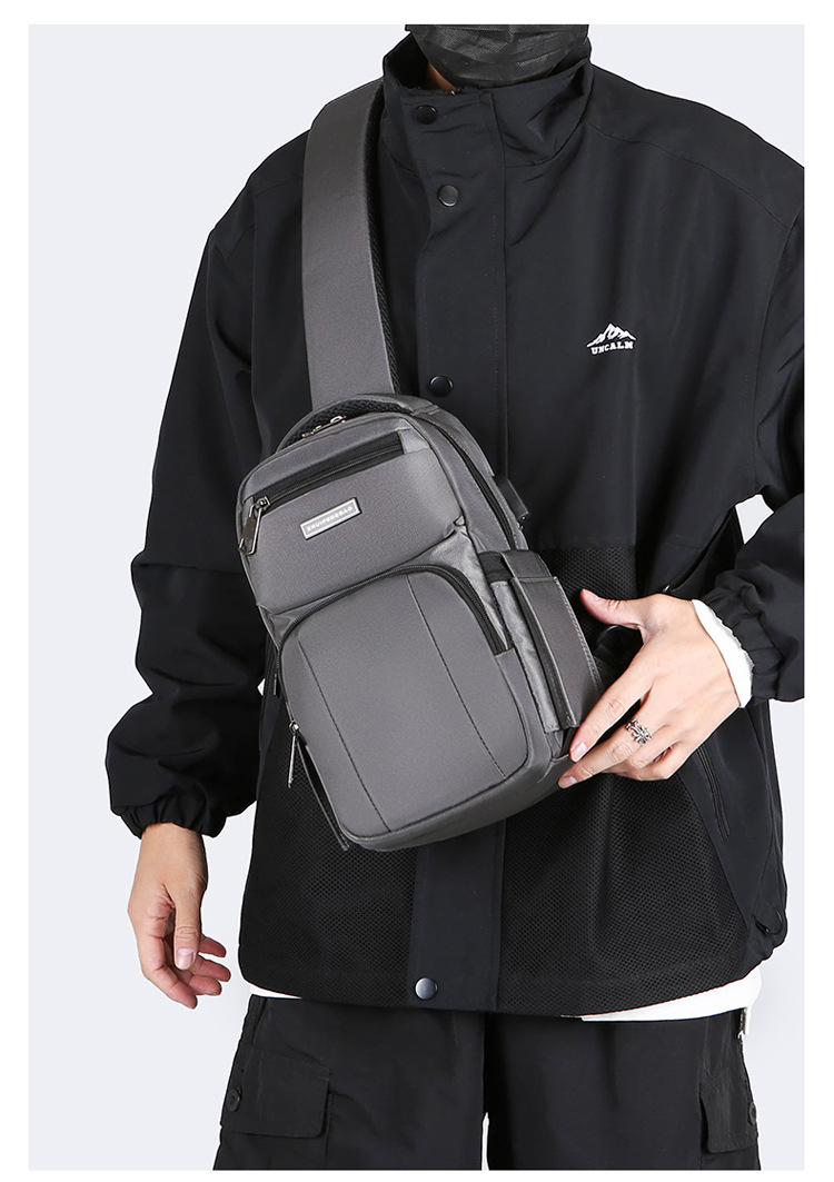Men's chest bag, trendy USB rechargeable casual shoulder bag, cross-border water-resistant crossbody bag, multi-functional men's bag undefined