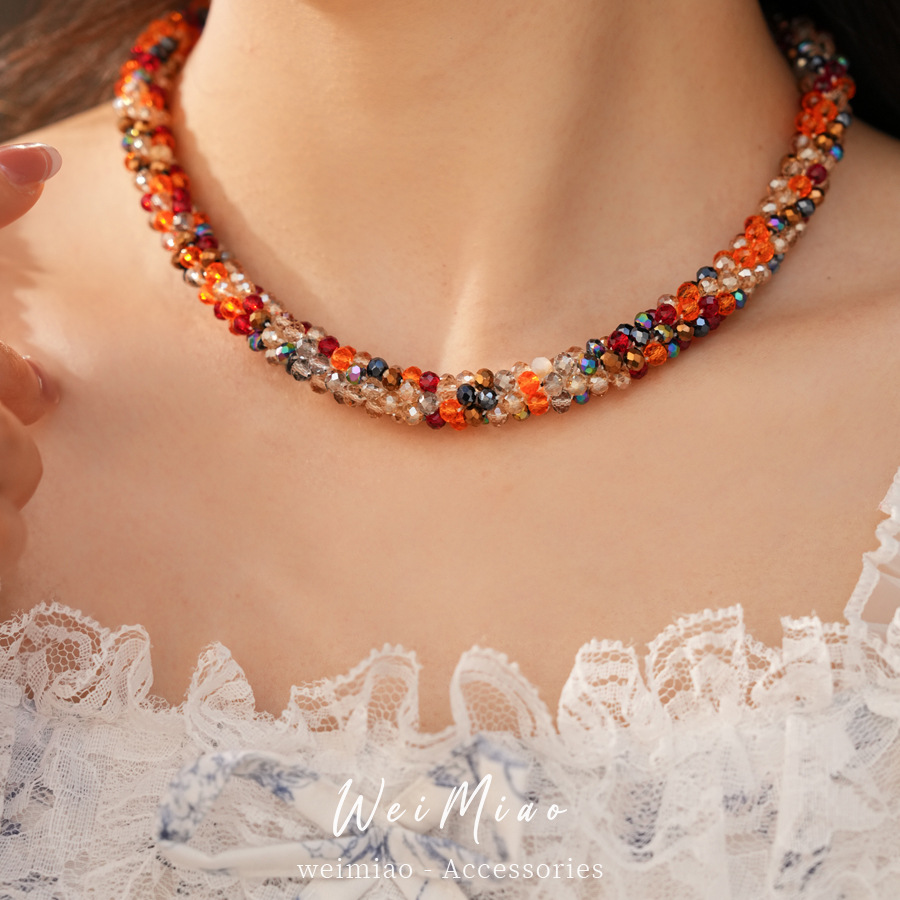 Collar de absorción de vidrio de colores cuentas personalidad temperamento de moda nicho collar de clavícula ligero lujo alta sensación collar mayorista image 4