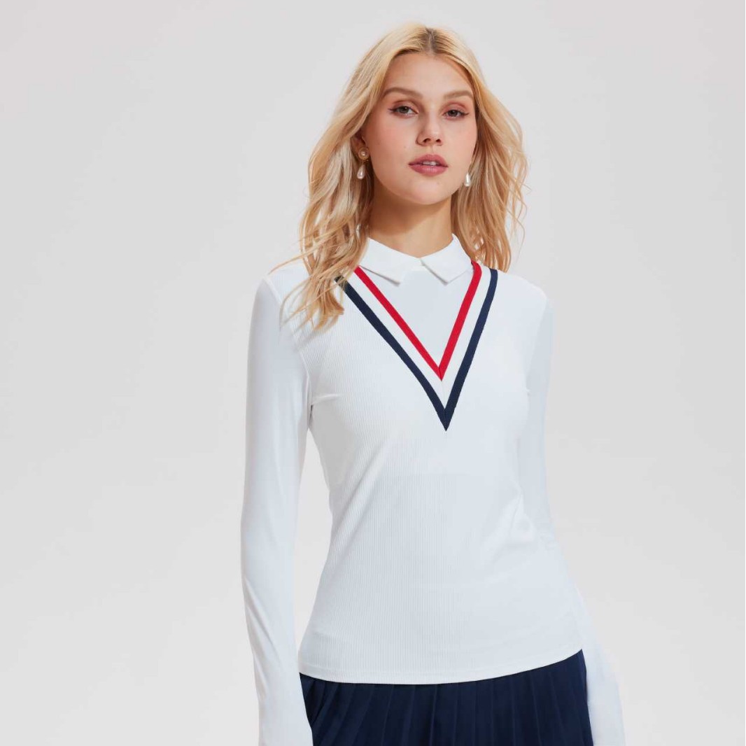 Caijue transfronterizo amazon nueva camiseta de mujer nueva profunda V ropa de tenis casual al aire libre camiseta polo