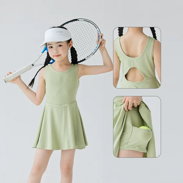 Cross-Border Foreign Trade Ins Girls' Sports One-Piece Dress Tennis Vest Dress with Pocket Shorts Skirt for Summer