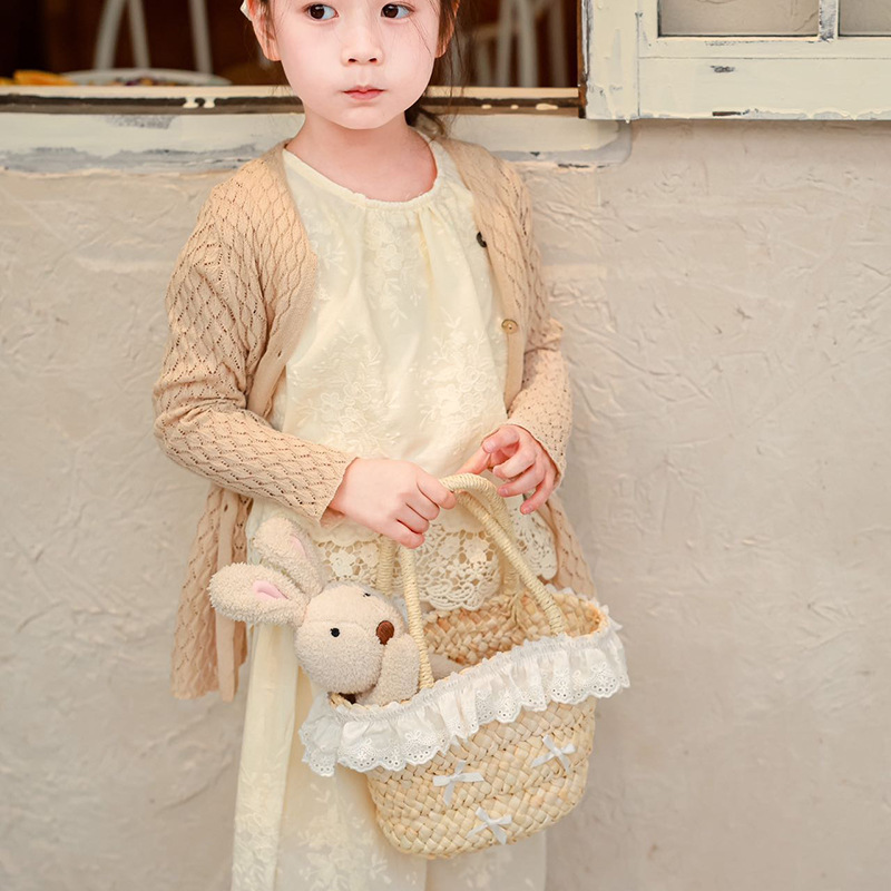 Bonita bolsa de decoración para niños y niñas de encaje dulce bolsas de balde de bebés de paja de moda bolsas de mano para niños