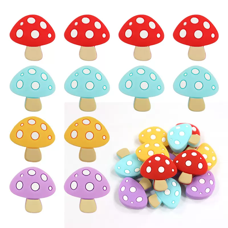 TikTok新品 DIY串珠笔 手工饰品配饰 婴儿硅胶牙胶珠子 蘑菇珠子